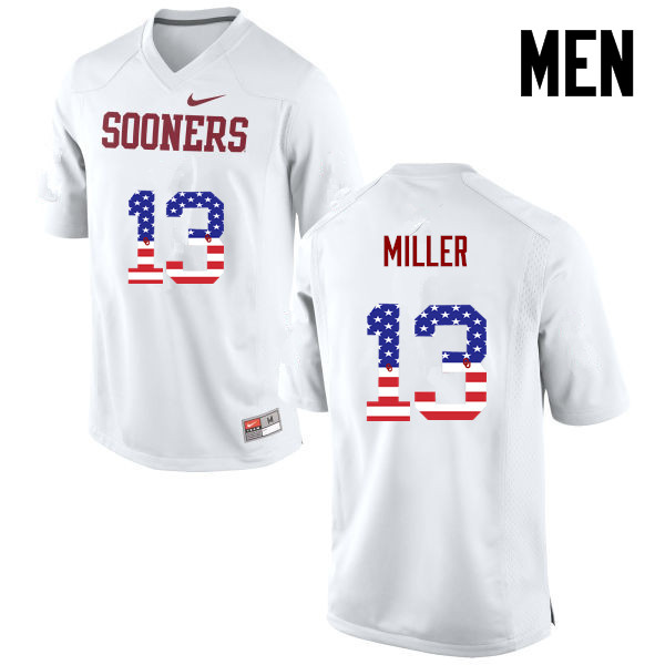 Men Oklahoma Sooners #13 A.D. Miller College Football USA Flag Fashion Jerseys-White - Click Image to Close